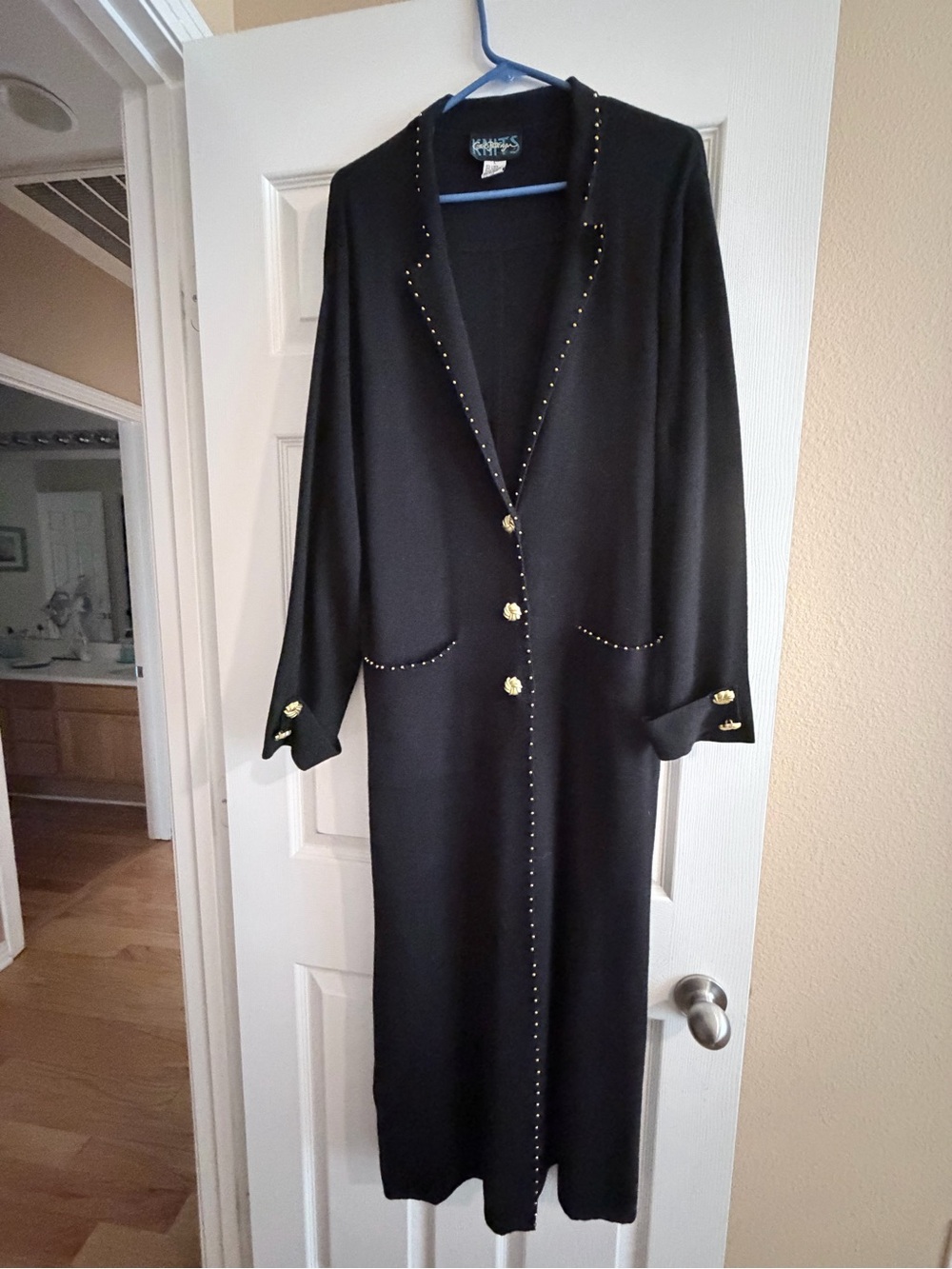 KNITSS Black Long Trench Coat with Gold Buttons